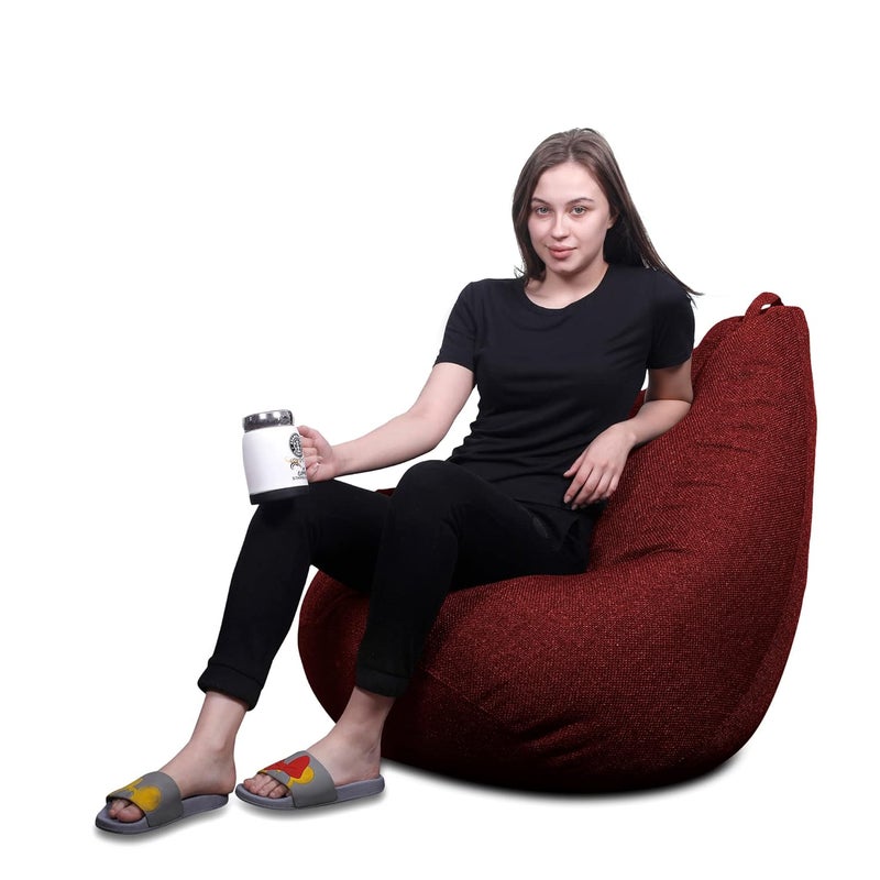 Generic Alfanso ORGANIX Collection Classic Bean Bag Jumbo SAC Size Crimson Red Color in Organic Jute Fabric Cover Only - Image 2