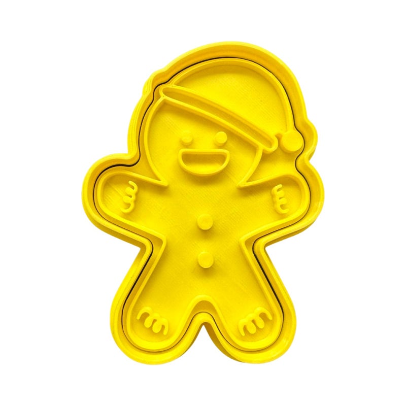 The Cookie Cutter Hub قاطع بسكويت رجل الزنجبيل مع قبعة عيد الميلاد وقاطع بسكويت ومطبوعة متطابقة لتزيين البسكويت والعجين