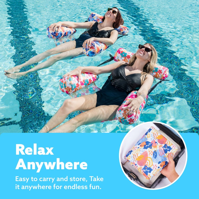 Sloosh Pool Floats Chairs Adult, 2 Packs Inflatable Pool Lounge Chairs,Blow up Hammock Pool Noodles Floats for Adults,Stripe Pattern Floating Water Chair for Pool Lake River(Stripe) - Image 5
