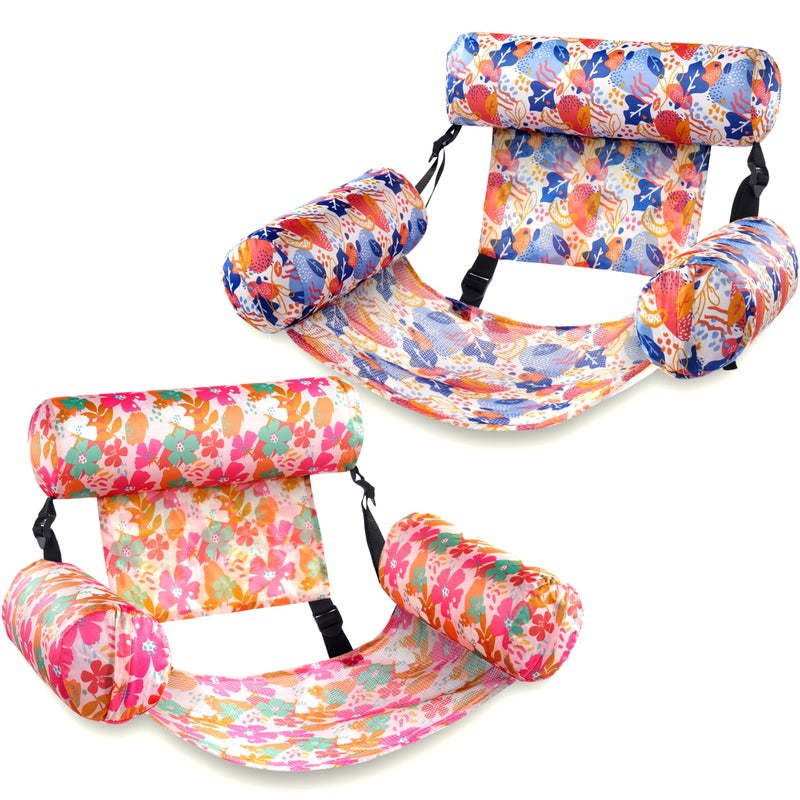 Sloosh Pool Floats Chairs Adult, 2 Packs Inflatable Pool Lounge Chairs,Blow up Hammock Pool Noodles Floats for Adults,Stripe Pattern Floating Water Chair for Pool Lake River(Stripe) - Image 1