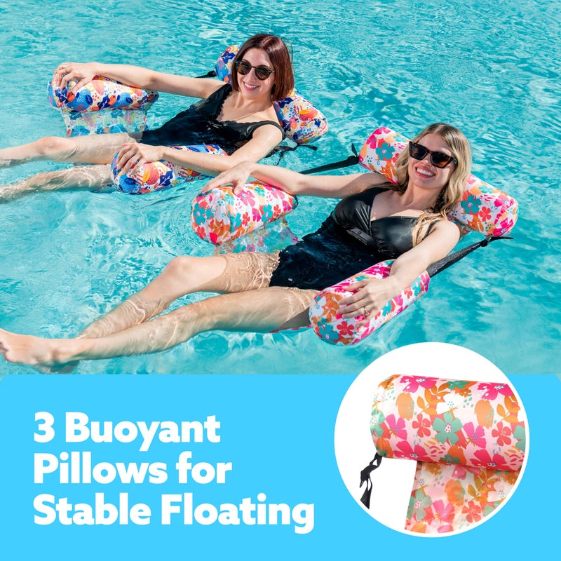 Sloosh Pool Floats Chairs Adult, 2 Packs Inflatable Pool Lounge Chairs,Blow up Hammock Pool Noodles Floats for Adults,Stripe Pattern Floating Water Chair for Pool Lake River(Stripe) - Image 2