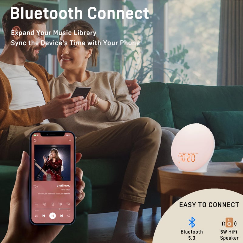 Jall Wake Up Light Sunrise Alarm Clock for Kids, Heavy Sleepers, Bedroom, with Sunrise Simulation, Sleep Aid, Dual Alarms, FM Radio, Snooze, Nightlight, Daylight, 7 Colors, 7 Natural Sounds, Ideal for Gift - Image 5