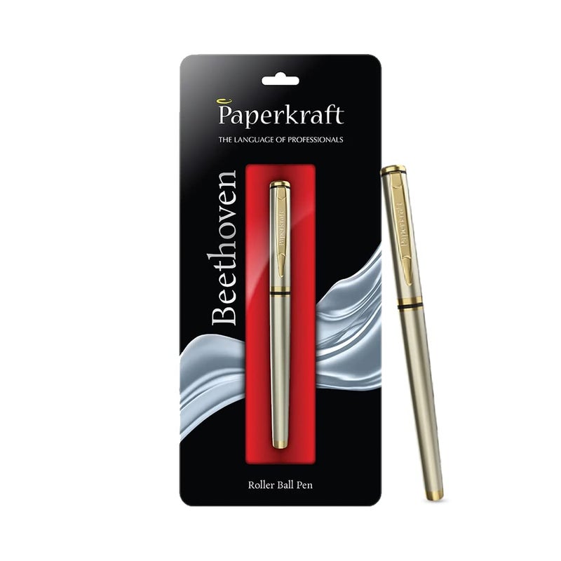 Paperkraft Beethoven- Blue Ceramic Roller Ball Pen (Pack of 1) | Classy Chrome & Gold tone finish|Premium Gifting Products|Ideal for Professionals|Official meeting essentials - Image 2