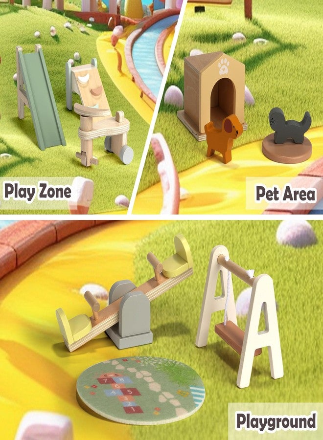Gserin 26PCS Wooden Dollhouse Furniture Set, Outdoor Miniature Doll House Accessories Playset for Toddlers, Outdoor Scenes Poolside Playground Pretend Play Toy for Kids 3+ - Image 4