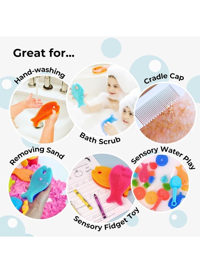 Innobaby Bathin' Smart Silicone Sensory Fish Bath Scrub for Babies and Toddlers - Aqua Green - Image 5