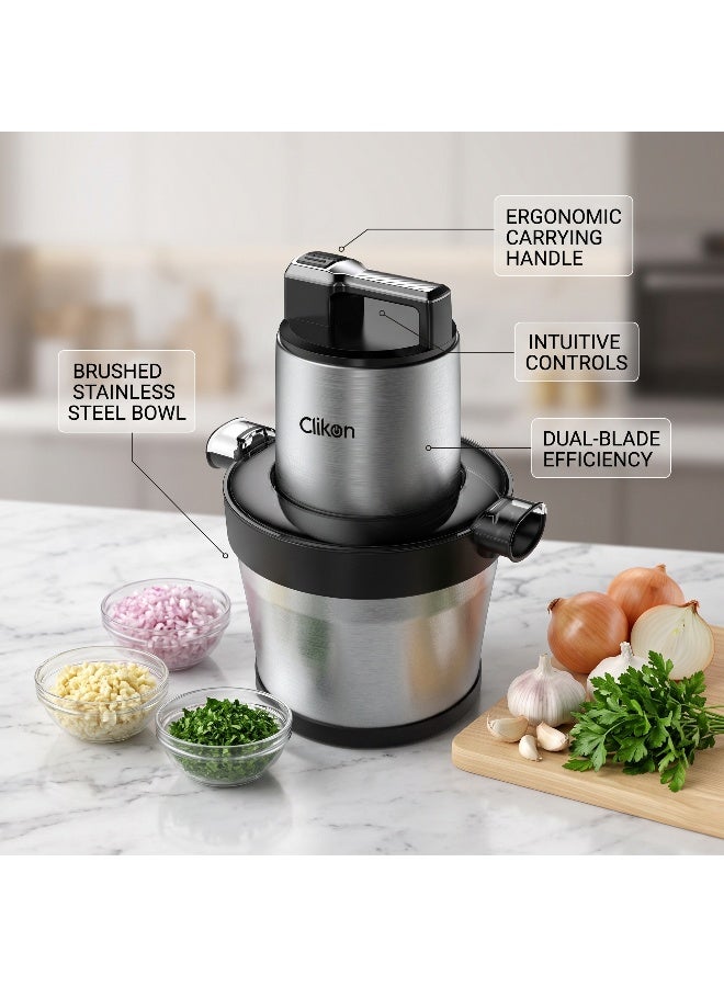 Clikon Electric Chopper | 6.0L Stainless Steel Bowl | 1000W Power | Large Capacity Food Preparation | 2-Year Warranty | CK1205 | Black & Silver 1000 W CK1205 silver - Image 2
