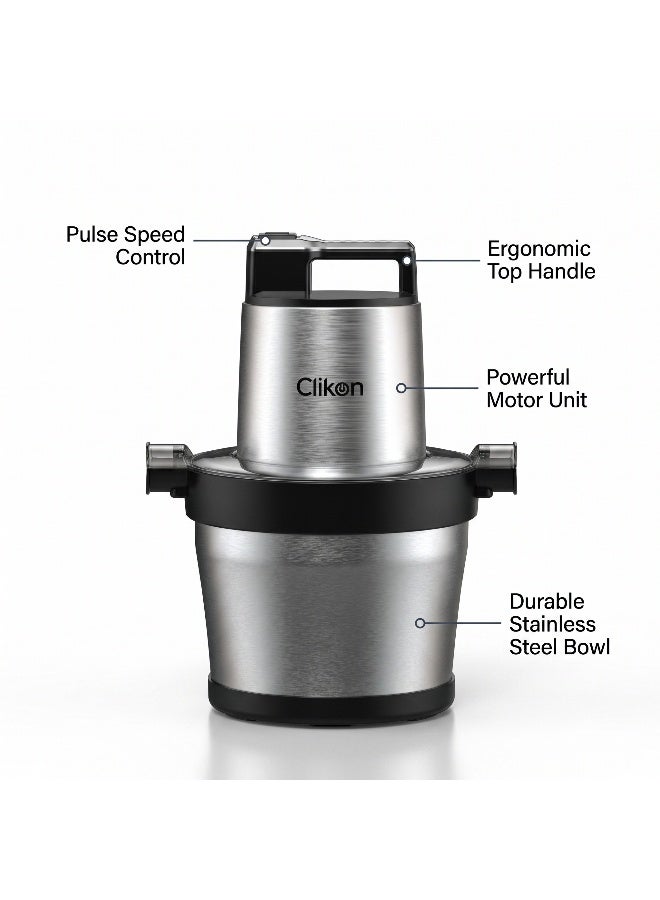 Clikon Electric Chopper | 6.0L Stainless Steel Bowl | 1000W Power | Large Capacity Food Preparation | 2-Year Warranty | CK1205 | Black & Silver 1000 W CK1205 silver - Image 3