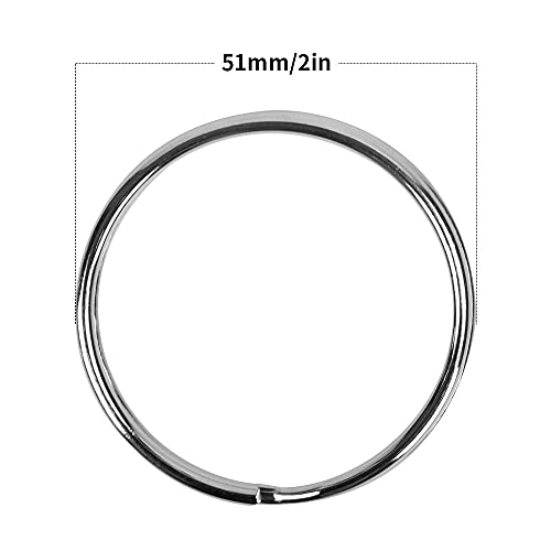 Newflager 2 Inch Flat Key Rings - Large Split Key Rings - Silver Steel Round Edged Circular Keychain Ring Clips - Sturdy Key Chain Ring Connector (Pack of 10) - Image 2