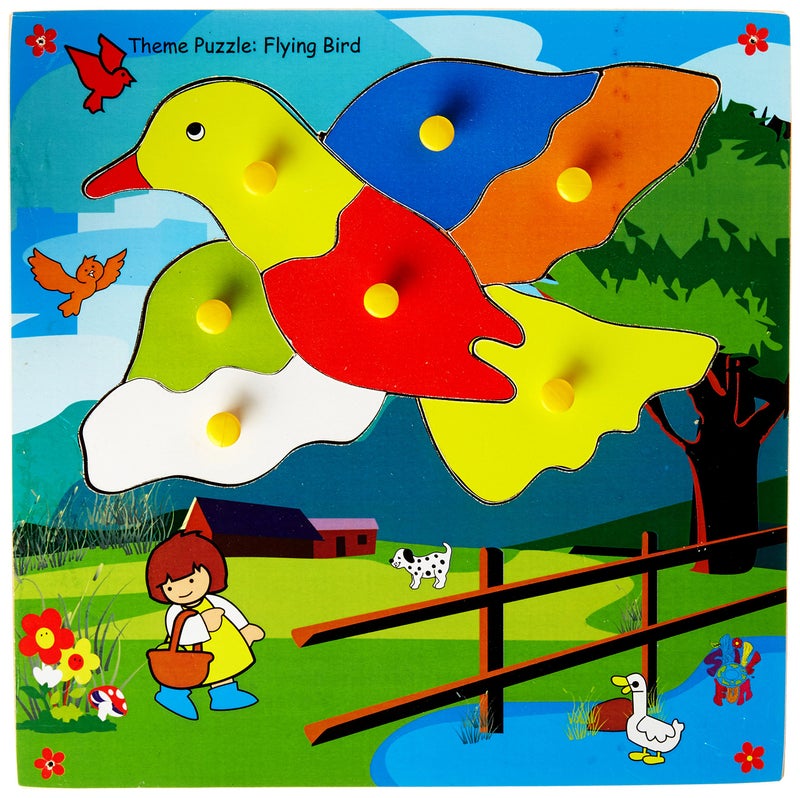 Skillofun Wooden Puzzle Flying Bird Knobs, Colorful Educational Puzzle with Self-Corrective Design - Perfect for Kids 24 Months to 5 Years, Eco-Friendly and Non-Toxic Toy Promoting Fun & Learning - Image 1
