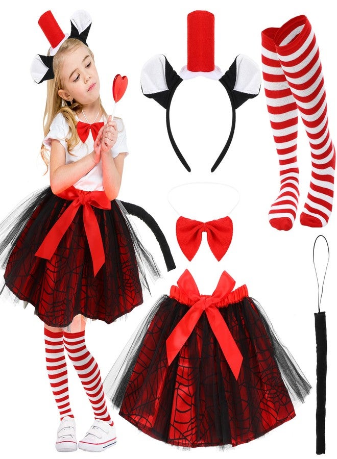 Toulite 10 Pcs Girls Cat Costume Set for Child Include 2 Tulle Tutu Skirt, 2 Child Headband, 2 Bow Tie, 2 Cat Tail and 2 Pairs Striped Tights - Image 1