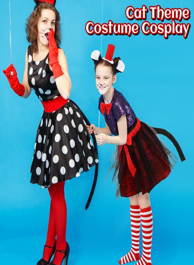 Toulite 10 Pcs Girls Cat Costume Set for Child Include 2 Tulle Tutu Skirt, 2 Child Headband, 2 Bow Tie, 2 Cat Tail and 2 Pairs Striped Tights - Image 2
