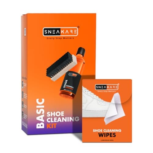 SNEAKARE Basic Shoe Cleaning Kit with 100ml Cleaner, Medium Brush & Wipes Pack of 6 - Sneaker Cleaner, Suede, Leather, Nubuck, Canvas Shoes Cleaning Kit for Shoe Care & Crease Protection - Image 1