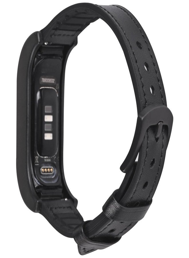 C2D JOY Leather & Silicone Mixed Strap Compatible with vivosmart 5 Replacement Watch band with New Transparent Case M/L-Black - Image 1