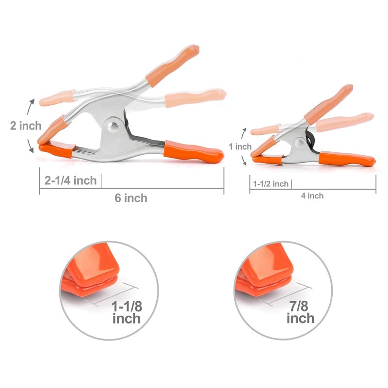 Pony 6-inch, 4-inch Heavy Duty Metal Spring Clamps Set, 2-inch, 1-inch Jaw opening, with Protective Handles and Tips, 10-piece - Image 2