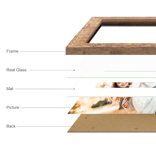 iRahmen 8x12 Picture Frame Set of 4 with High Definition Real Glass, Display 6x8 Pictures with Mat or 8 x 12 Without Mat, Rustic Brown Wood Photo Frames for Tabletop and Wall Mounting - Image 3