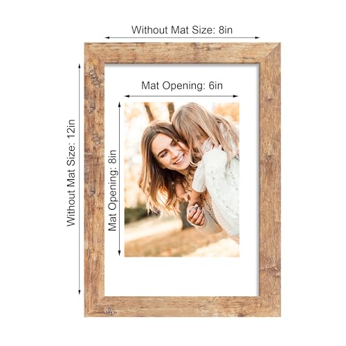 iRahmen 8x12 Picture Frame Set of 4 with High Definition Real Glass, Display 6x8 Pictures with Mat or 8 x 12 Without Mat, Rustic Brown Wood Photo Frames for Tabletop and Wall Mounting - Image 4
