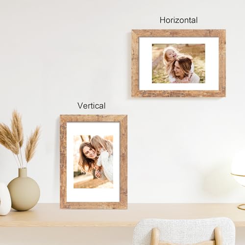 iRahmen 8x12 Picture Frame Set of 4 with High Definition Real Glass, Display 6x8 Pictures with Mat or 8 x 12 Without Mat, Rustic Brown Wood Photo Frames for Tabletop and Wall Mounting - Image 2