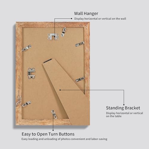 iRahmen 8x12 Picture Frame Set of 4 with High Definition Real Glass, Display 6x8 Pictures with Mat or 8 x 12 Without Mat, Rustic Brown Wood Photo Frames for Tabletop and Wall Mounting - Image 5