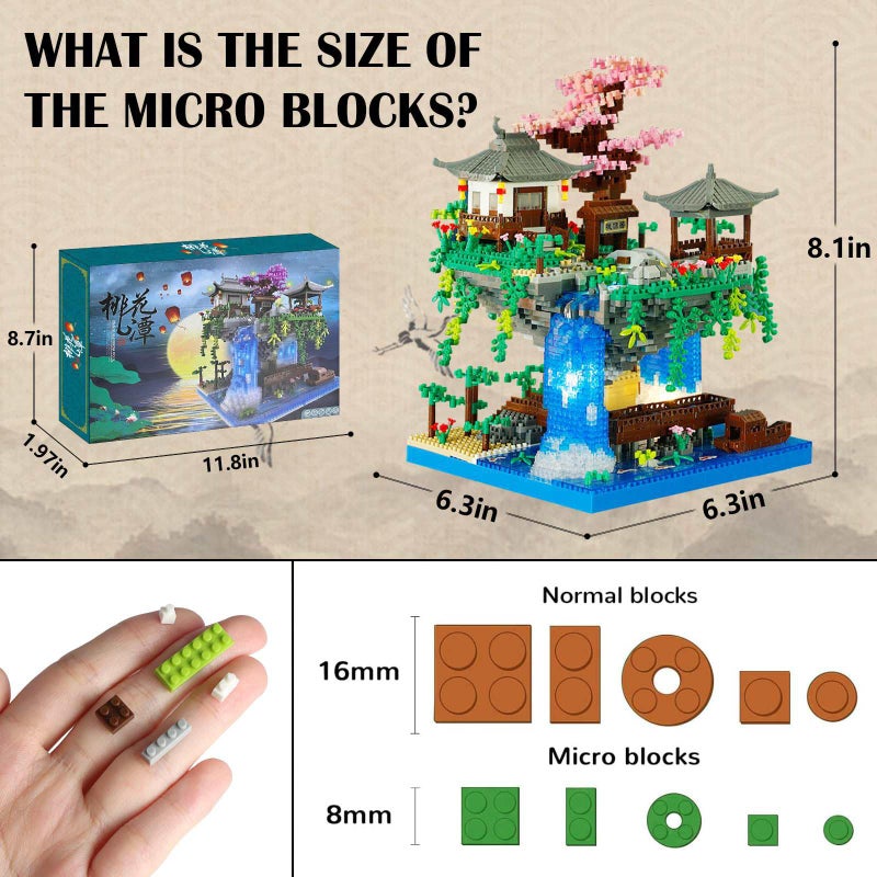 Vziimo Cherry Blossom Bonsai Tree Micro Building Block Set Chinese Architecture Peach Blossom Pond Kits Japanese Sakura Tree Valentines Day Gifts for Adults Age 14 2705Pieces - Image 3