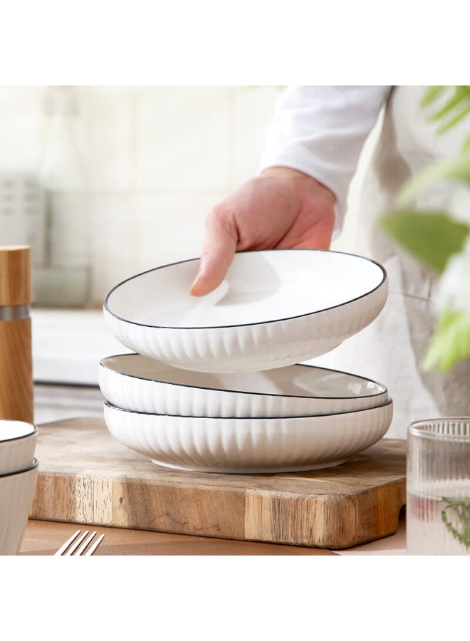 Weimingnuo Nordic Style Ceramic Bowl And Plate Set Household Underglaze Color Bowl, Chopsticks, Spoons, Plates, Large Soup Bowl, Tableware Set Vertical Stripes 11 Pieces - Image 4