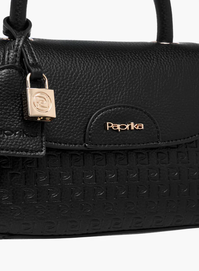 Paprika Monogram Embossed Satchel Bag with Button Closure