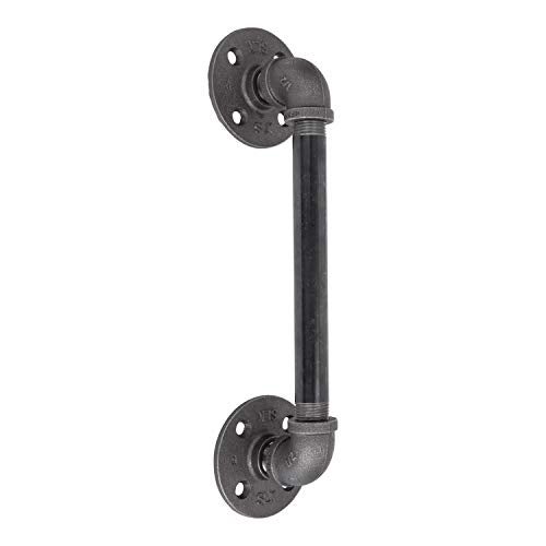 PIPE DECOR Rustic Industrial Pipe Décor Barn Door Handle, 8 inch - Authentic Industrial Steel Grey Iron Fittings, Flanges and Pipes for Custom Vintage Hanging Doors, DIY Kit with Hardware - Image 1