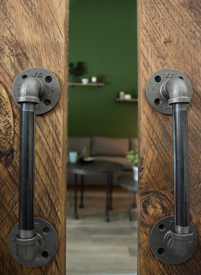 PIPE DECOR Rustic Industrial Pipe Décor Barn Door Handle, 8 inch - Authentic Industrial Steel Grey Iron Fittings, Flanges and Pipes for Custom Vintage Hanging Doors, DIY Kit with Hardware - Image 4