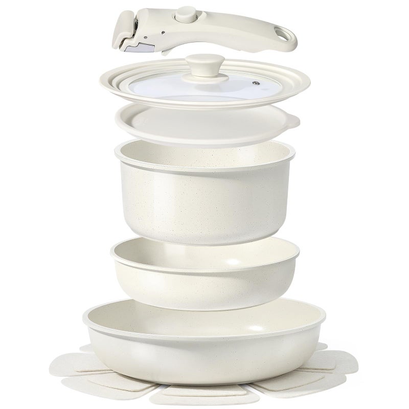 GiPP Ceramic Pots and Pans Set Non Stick, Nonstick Detachable Handle Cookware Sets, Healthy Non Toxic PFAS PFOA & PTFE Free, Dishwasher ï¼†Oven Safe, Induction Kitchen Pot and Pan, 8 Piece Cream - Image 1