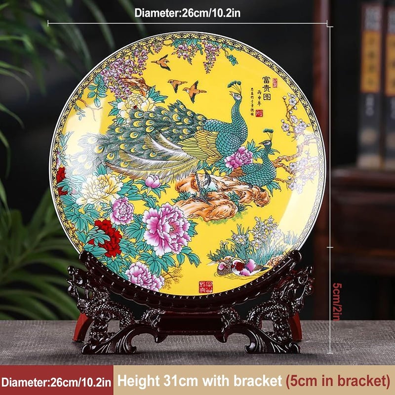 LIYAOLI Decorative Plates for Display,2024 Chinese Classical Colorful Peacock Birds and Peony Flowers Plate Decor Handmade Art Decor for Display Living Room Table - Image 5
