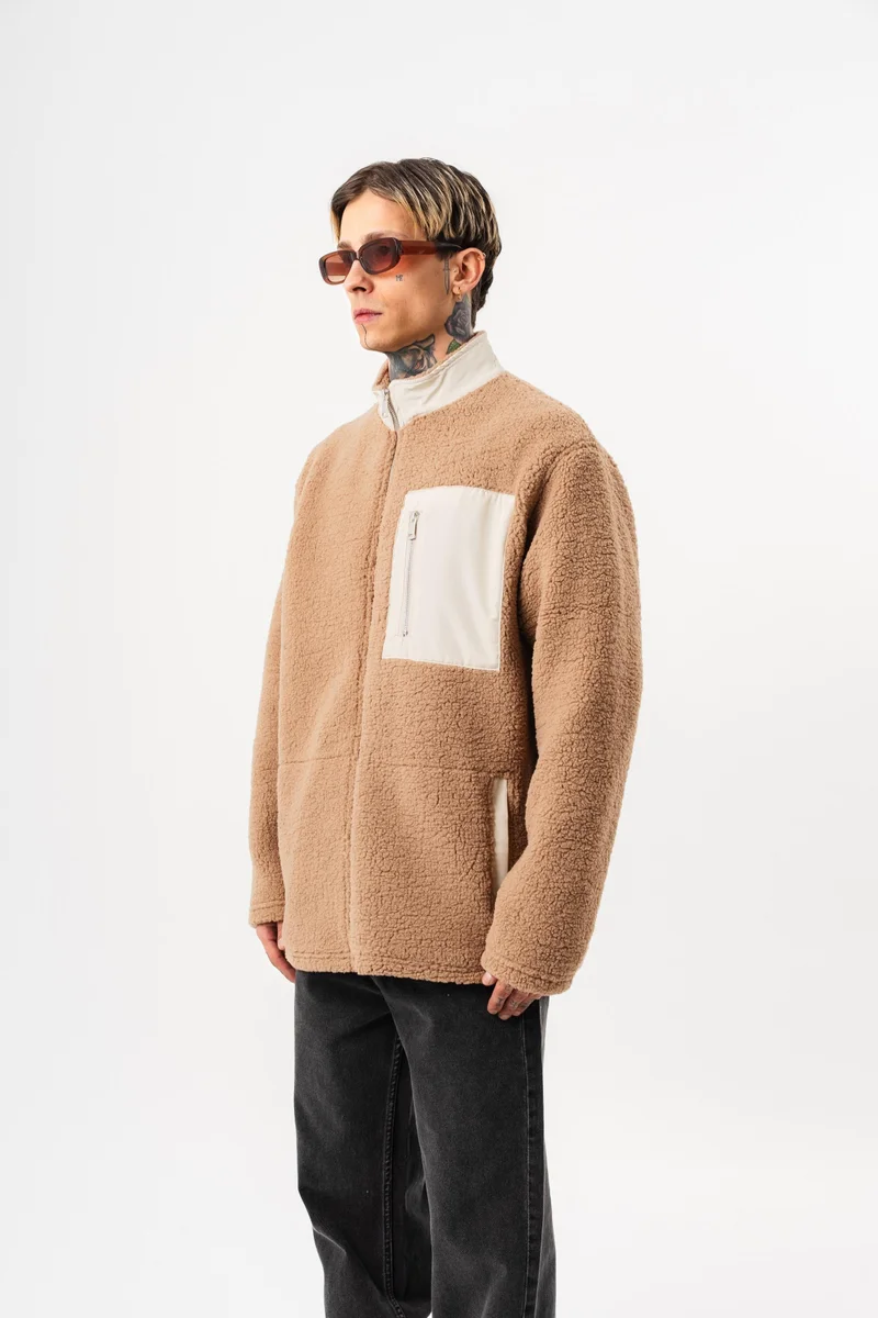 RESPIRE Men's Zip Oversize Teddy Jacket Brown