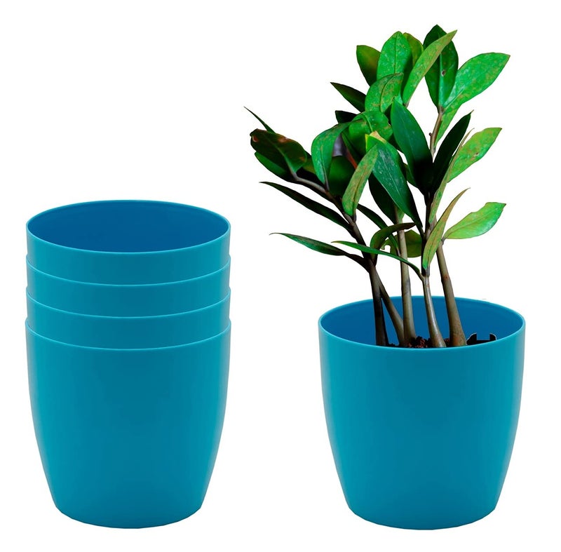 garbnoire Gardening Flower Pots - 4.4 Inch Plastic Flower Pots | Modern Decorative Indoor Outdoor Planters/Pots - Pack of (Turquoise, 5) - Image 1