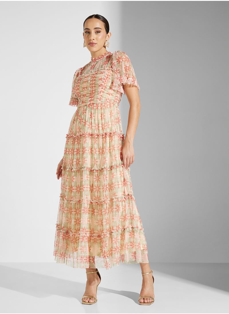 Anaya With Love Printed Tulle High Neck Midaxi Dress With Sequins  - Image 4