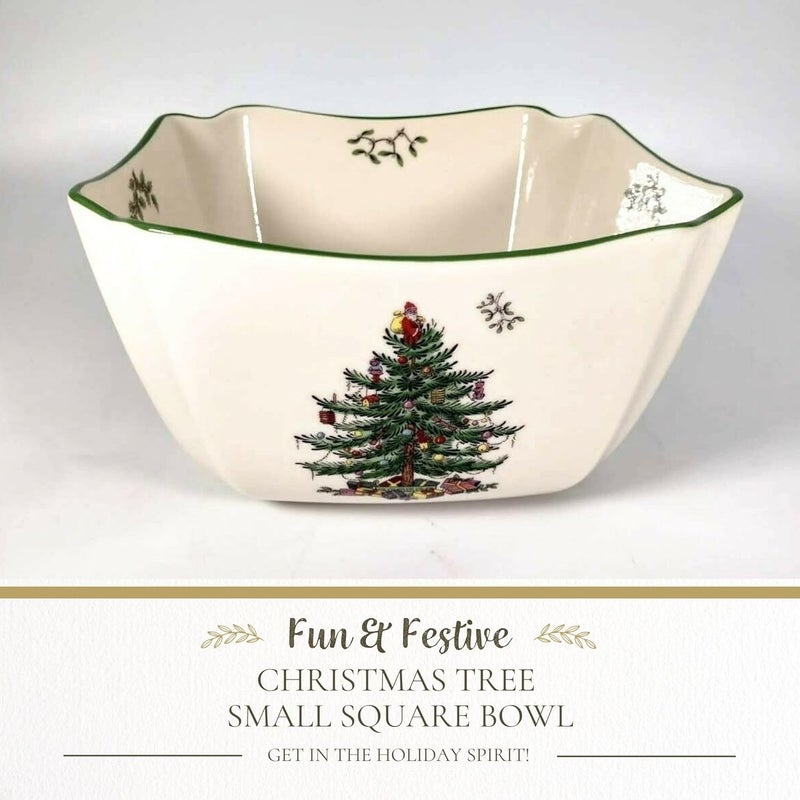 Spode Christmas Tree Square Bowl - Small 6.75-Inch Candy Dish for Home & Office Décor, Perfect for Serving Dried Fruit, Nuts, Appetizers, & More, Decorative Bowl Made from Fine Porcelain - Image 3