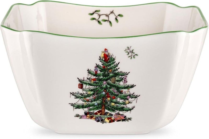 Spode Christmas Tree Square Bowl - Small 6.75-Inch Candy Dish for Home & Office Décor, Perfect for Serving Dried Fruit, Nuts, Appetizers, & More, Decorative Bowl Made from Fine Porcelain - Image 1