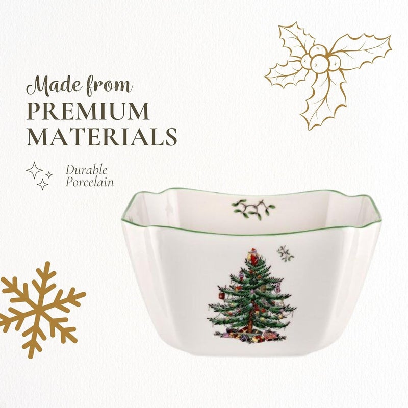 Spode Christmas Tree Square Bowl - Small 6.75-Inch Candy Dish for Home & Office Décor, Perfect for Serving Dried Fruit, Nuts, Appetizers, & More, Decorative Bowl Made from Fine Porcelain - Image 5