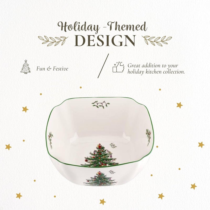 Spode Christmas Tree Square Bowl - Small 6.75-Inch Candy Dish for Home & Office Décor, Perfect for Serving Dried Fruit, Nuts, Appetizers, & More, Decorative Bowl Made from Fine Porcelain - Image 4