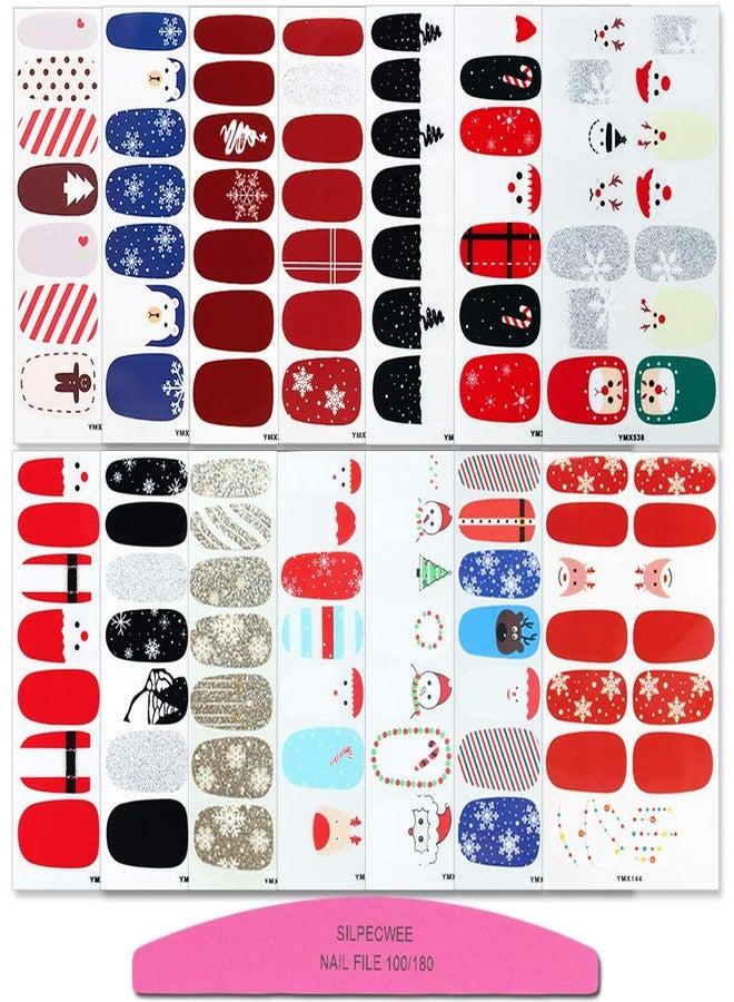 SILPECWEE 14 Sheets Christmas Nail Polish Strips for Women Self Adhesive Nail Stickers Full Nail Wraps Nail Strips Real Nail Polish Nail Art Stickers with 1pc Nail File - Image 1
