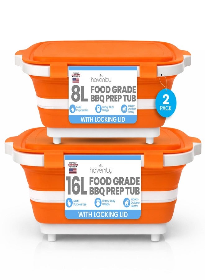 Havenity BBQ Prep Tub 2 Pack (8L+16L) - Multifunctional Collapsible Camping Cutting Board with Upgraded Locking Lid, Meal Prep Meat Storage Container Perfect for Grilling, Outdoor (Large + XL) - Image 1