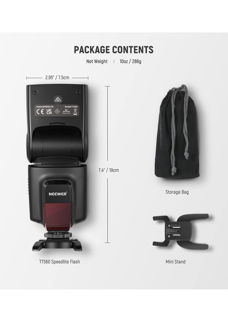 Neewer TT560 Flash Speedlite for Canon Sony Nikon Panasonic Olympus Pentax and Other DSLR Cameras, Digital Camera Speedlight with Standard Hot Shoe black - Image 2