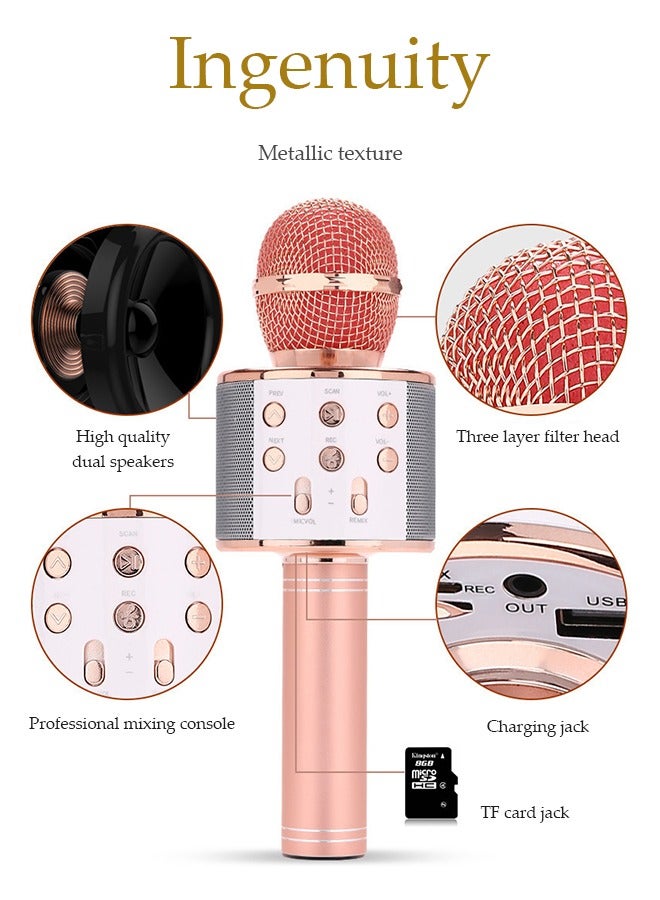 DUNISO Wireless Bluetooth Karaoke Microphone Portable Handheld Karaoke Microphone Speaker Player Recorder For All Smartphones Microphone Speaker For Girls Boys Kids Childrens Adults(Rose Gold)  - Image 5