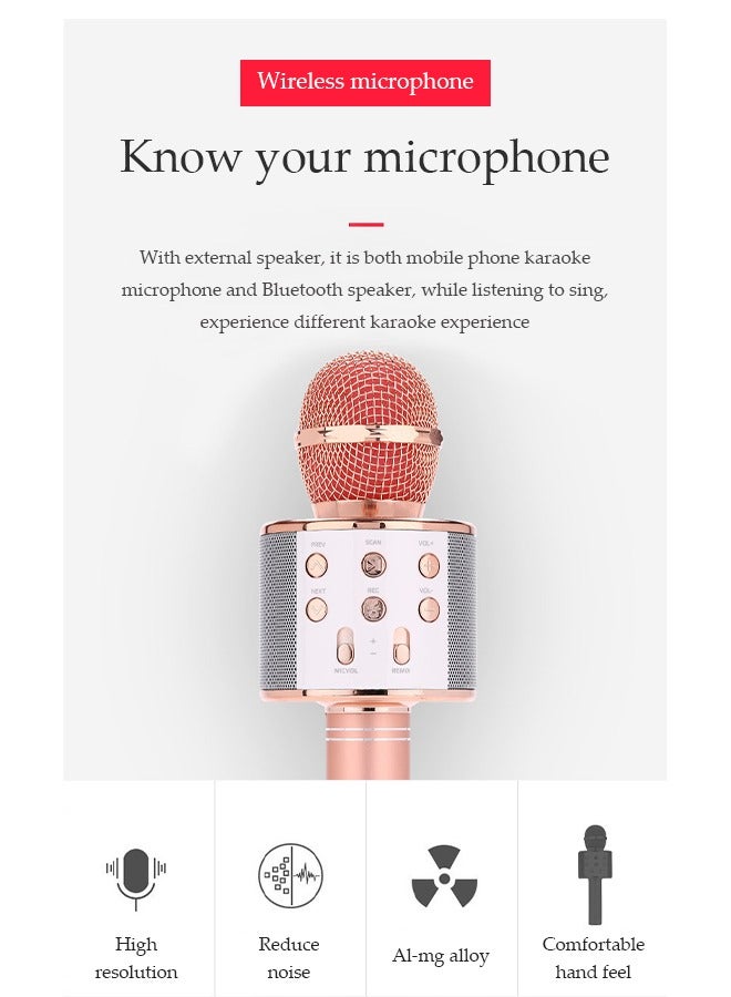 DUNISO Wireless Bluetooth Karaoke Microphone Portable Handheld Karaoke Microphone Speaker Player Recorder For All Smartphones Microphone Speaker For Girls Boys Kids Childrens Adults(Rose Gold)  - Image 3