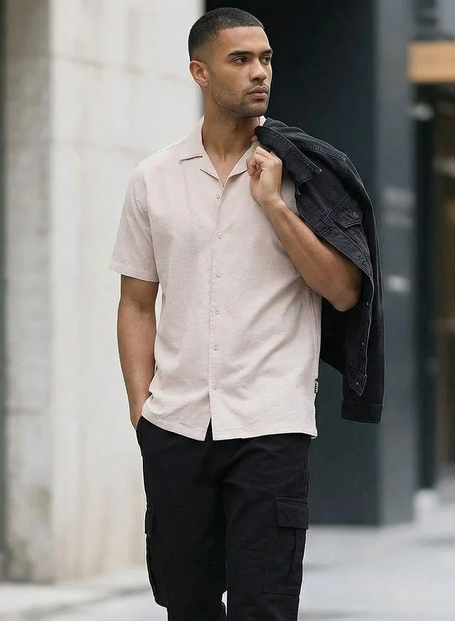 رودستر Men Cotton Self Design Textured Opaque Casual Shirt