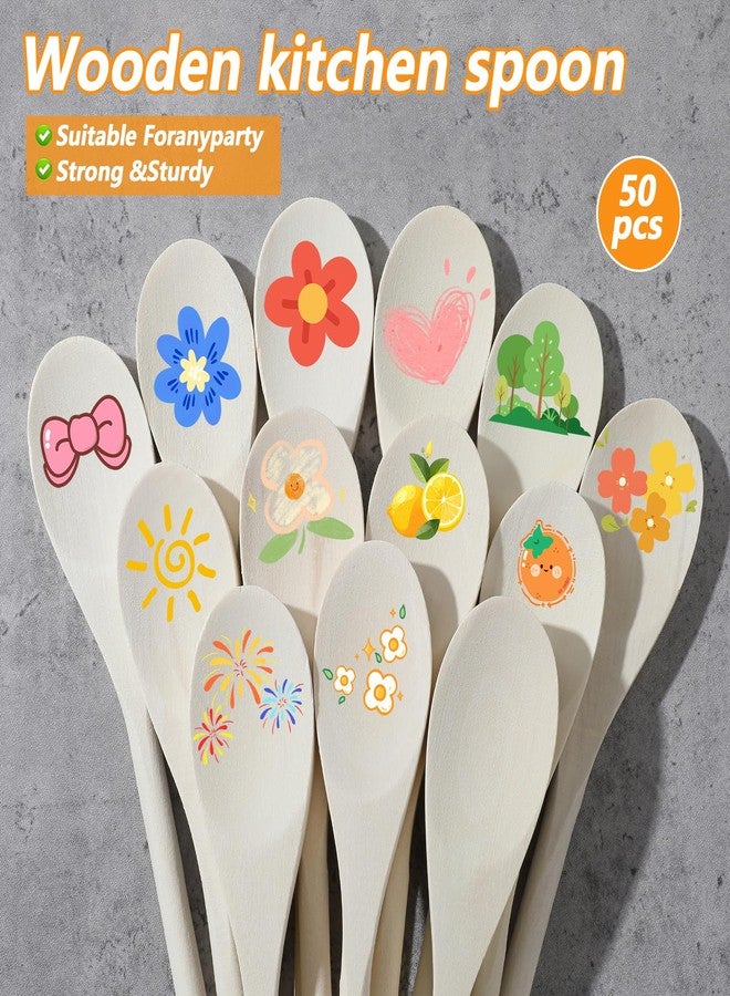 Limbeuuu 50 Pcs 8 Inch Wooden Spoons Bulk Gifts for Mom Cooking Kitchen Wooden Serving Spoons for Crafts Oval Sauce Soup Stirring Ladle for Kitchen Baking Mixing Serving - Image 3