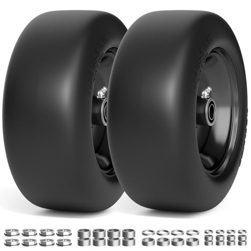 RONPOW 11x4.00-5 Lawn Mower Tires Flat Free and Wheel, 11x4-5 Solid Front Tires for Zero Turn Mower, 350Lbs Load, 3/4", 5/8" and 1/2" Bearings, 3.4"-5.8" Hub for Residential Commercial, 2Pack Black - Image 1