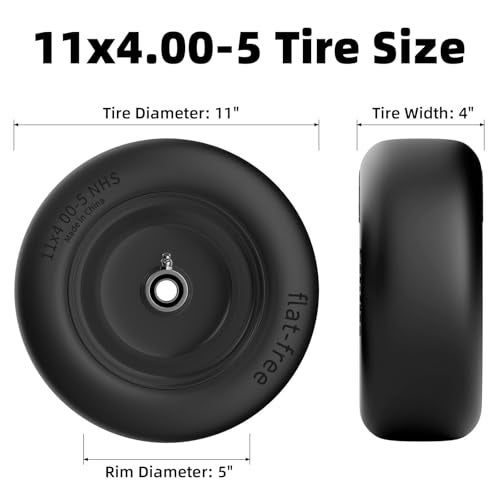 RONPOW 11x4.00-5 Lawn Mower Tires Flat Free and Wheel, 11x4-5 Solid Front Tires for Zero Turn Mower, 350Lbs Load, 3/4", 5/8" and 1/2" Bearings, 3.4"-5.8" Hub for Residential Commercial, 2Pack Black - Image 2