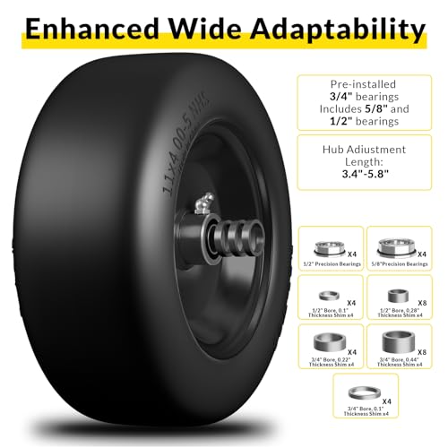 RONPOW 11x4.00-5 Lawn Mower Tires Flat Free and Wheel, 11x4-5 Solid Front Tires for Zero Turn Mower, 350Lbs Load, 3/4", 5/8" and 1/2" Bearings, 3.4"-5.8" Hub for Residential Commercial, 2Pack Black - Image 5