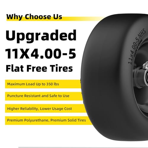 RONPOW 11x4.00-5 Lawn Mower Tires Flat Free and Wheel, 11x4-5 Solid Front Tires for Zero Turn Mower, 350Lbs Load, 3/4", 5/8" and 1/2" Bearings, 3.4"-5.8" Hub for Residential Commercial, 2Pack Black - Image 4