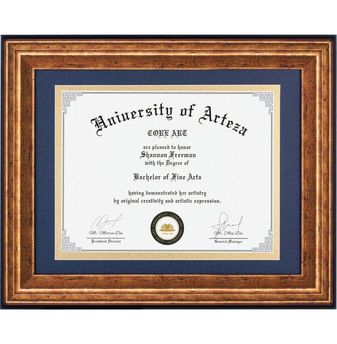 11x14 Diploma Frame for 85 x 11 with Navy Mat or 11 x 14 without Mat College Degree Document Certificate Frame for Wall DisplayDistressed Gold