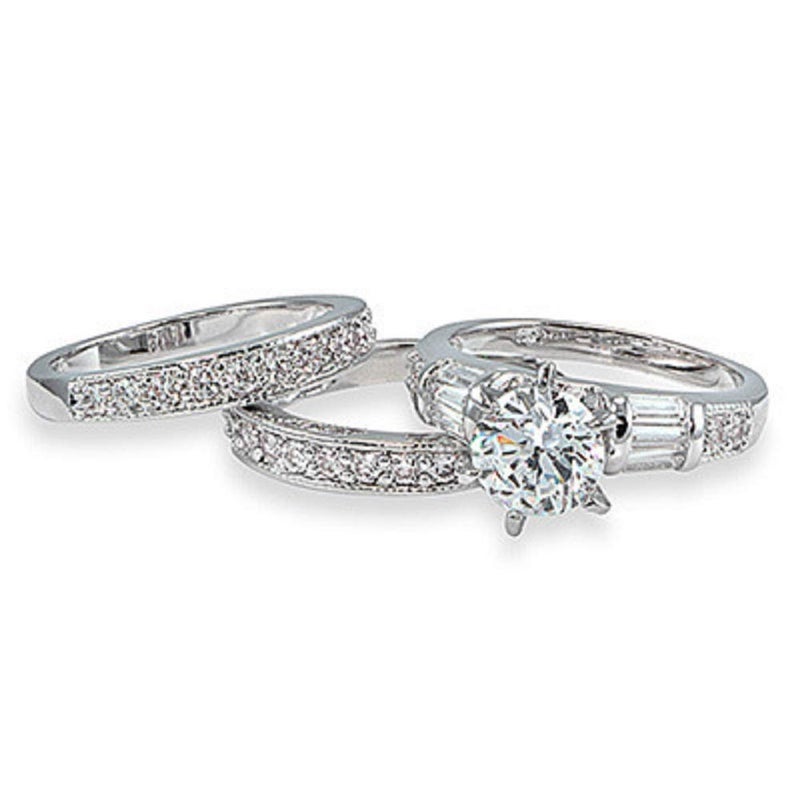 COSJOOHY 925 Sterling Silver Bridal Ring Sets Emerald Cut CZ Engagement Rings Vintage Promise Rings Platinum Big Women CZ Rings Set Bling Princess Cut Cubic Zirconia Size 6-10 (8) - Image 2