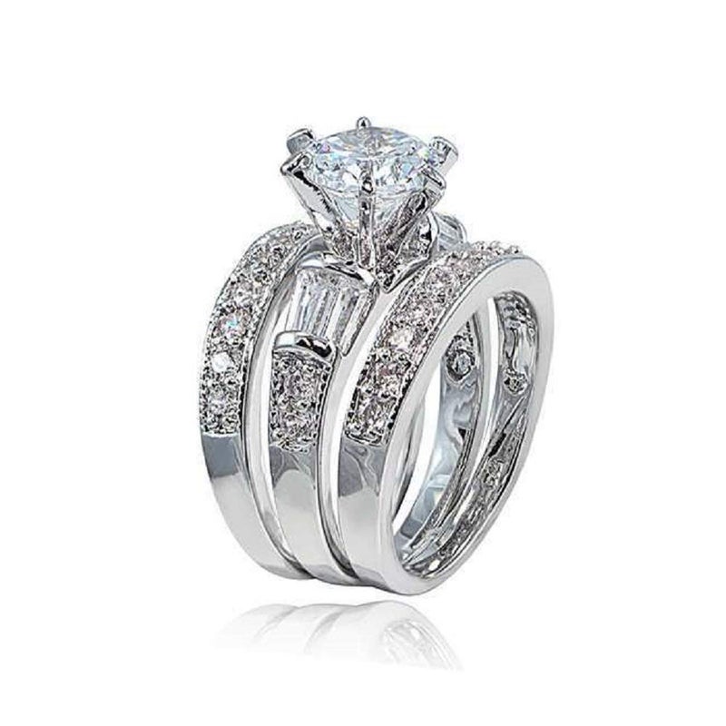 COSJOOHY 925 Sterling Silver Bridal Ring Sets Emerald Cut CZ Engagement Rings Vintage Promise Rings Platinum Big Women CZ Rings Set Bling Princess Cut Cubic Zirconia Size 6-10 (8) - Image 1